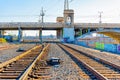 Los Angeles, California - January 21, 2023: Railroad tracks near the 1st Street Viaduct Royalty Free Stock Photo