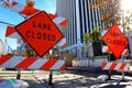Los Angeles, California: Lane Closed sign for road works Royalty Free Stock Photo