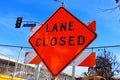 Los Angeles, California: Lane Closed sign for road works Royalty Free Stock Photo