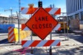 Los Angeles, California: Lane Closed sign for road works Royalty Free Stock Photo