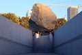 Los Angeles, California: Public Art LEVITATED MASS a sculpture by Michael Heizer at the LACMA, Los Angeles County Museum of Art Royalty Free Stock Photo