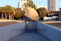 Los Angeles, California: Public Art LEVITATED MASS a sculpture by Michael Heizer at the LACMA, Los Angeles County Museum of Art Royalty Free Stock Photo
