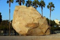 Los Angeles, California: Public Art LEVITATED MASS a sculpture by Michael Heizer at the LACMA, Los Angeles County Museum of Art Royalty Free Stock Photo