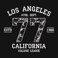 Los Angeles, California t-shirt design with camouflage texture. LA typography graphics for tee shirt with slogan. Apparel print. Royalty Free Stock Photo