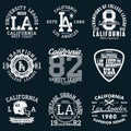 Los Angeles, California typography. Set of athletic print for t-shirt design. Graphics for sport apparel. Collection of tee shirt. Royalty Free Stock Photo