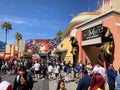 A view on a busy and crowded day near the Mummy and Transformers ride in Universal Studios, Los Angeles, California Royalty Free Stock Photo