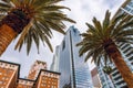 Biltmore Hotel, U.S. Bank Tower, and the Deloitte building or Gas Company Tower, view from Pershing Square, downtown Los Angeles,