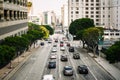 Downtown City of Los Angeles. Strret view, traffic, architecture, and people