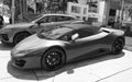 Los Angeles, California USA - April 14, 2021: yellow Lamborghini Aventador parked in LA. side view Royalty Free Stock Photo