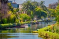 Los Angeles, California, USA, AUGUST, 20, 2018: Outdoor view of unidentified people walking in the white bridge, and Royalty Free Stock Photo