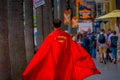 Los Angeles, California, USA, JUNE, 15, 2018: Outdoor view of unidentified man wearing a superman costume and walking in