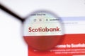 Los Angeles, California, USA - 20 March 2020: Bank of Nova Scotia Scotiabank company logo on website page close-up on screen,
