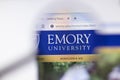 Los Angeles, California, USA - 7 March 2020: Emory University website homepage logo visible on display close-up, Illustrative