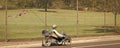 Los Angeles, California USA - March 29, 2021: man rider riding in recumbent bicycle