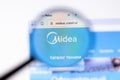 Los Angeles, California, USA - 20 March 2020: Midea Group company logo on website page close-up on screen, Illustrative Editorial