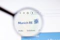 Los Angeles, California, USA - 15 March 2020: Munich Re Group icon on website page. MunichRe.com logo visible on display screen,