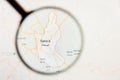 Sanaa, Yemen city visualization illustrative concept on display screen through magnifying glass Royalty Free Stock Photo