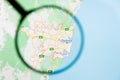 Sydney, Australia city visualization illustrative concept on display screen through magnifying glass