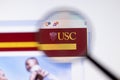 Los Angeles, California, USA - 7 March 2020: University of Southern California USC website homepage logo visible on display close- Royalty Free Stock Photo