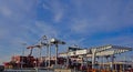 Large scale freight operations are required to load and unload container ships in the Port of Los Angeles. Royalty Free Stock Photo