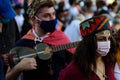 Los Angeles, California, USA - October 2020: Armenian culture. Young people of Armenia in national clothes and masks