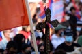 Los Angeles, California, USA - October 2020: Christian cross with the flag of Armenia in support of Armenia against the