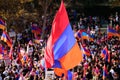 Los Angeles, California, USA - October 2020: Flag of Armenia. Protest and struggle. People of Armenia against the