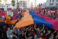 Los Angeles, California, USA - October 2020: Huge flag of Armenia on the streets of Los Angeles. Thousands protest in