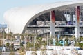 Rooftop view of SoFi Stadium in preparation for Super Bowl LVI