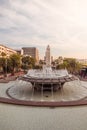 Los Angeles City Hall building behind water fountain at Grand Park Royalty Free Stock Photo