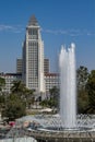 Los Angeles City Hall with Grand Park Fountain in Foreground Royalty Free Stock Photo