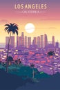 Los angeles city skyline sunset orange sky Royalty Free Stock Photo