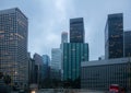 Los Angeles city skyscrapers, blue sky background, spring evening Royalty Free Stock Photo