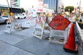 Los Angeles, Department of Public Works, Street Service trench barrier/barricade on the sidewalk at Sunset Boulevard, Hollywood Royalty Free Stock Photo