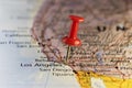 Los Angeles destination map, red push pin. Royalty Free Stock Photo