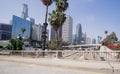 Los Angeles downtown buildings skyline and highway traffic Royalty Free Stock Photo