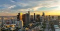 Los Angeles Downtown Cinematic Drone of Top Aerial View. Flying of los angels, LA by drone.