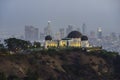 Los Angeles downtown nightscape with Griffin Observatory Royalty Free Stock Photo