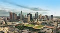 Los Angeles downtown skyline. Los angels city, downtown top aerial view.