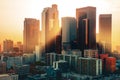 Los Angeles downtown skyline at sunset Royalty Free Stock Photo
