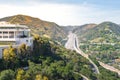 Los Angeles highway with trees and buildings