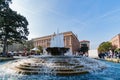 Afternoon sunny view of the Patsy and Forrest Shumway Fountain of USC