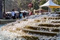 Afternoon sunny view of the Patsy and Forrest Shumway Fountain of USC