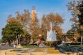 Afternoon sunny view of the Patsy and Forrest Shumway Fountain of USC