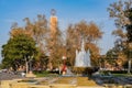 Afternoon sunny view of the Patsy and Forrest Shumway Fountain of USC