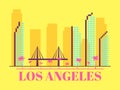 Los Angeles landscape in vintage style. Cityscape with skyscrapers, bridge and palm trees. Los Angeles city skyline banner Royalty Free Stock Photo