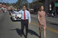 Los Angeles Mayor Eric Garcetti and wife, Jacque McMillan march in 115th Golden Dragon Parade, Chinese New Year, Los Angeles, Cali