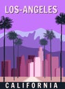 Los Angeles retro poster, downtown, cityscape. Vintage, scene California