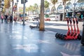 Los Angeles - september 5, 2019: Electric scooters for rent on the Hollywood Walk of Fame