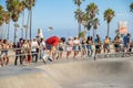 LOS ANGELES - SEPTEMBER 3, 2019: skatepark on the beach of Santa Monica full of spectators